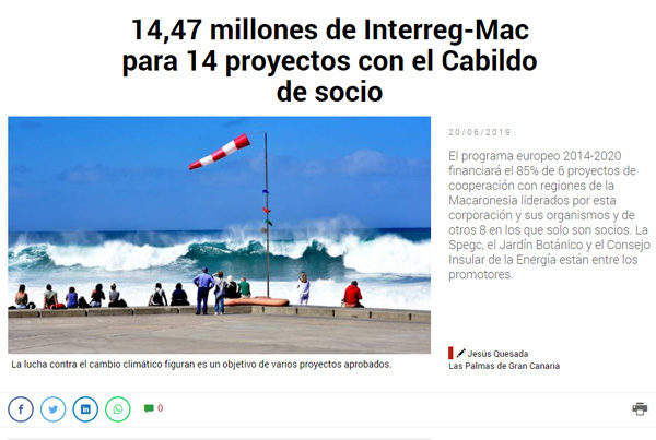 14,47 millones de Interreg-Mac para 14 proyectos con el Cabildo de socio