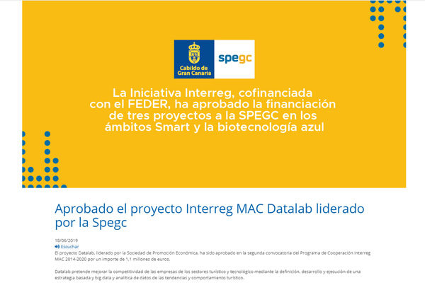Aprobado el proyecto Interreg MAC Datalab liderado por la Spegc