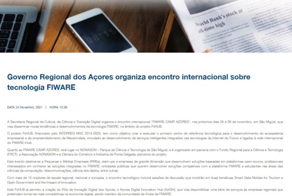 Governo Regional dos Açores organiza encontro internacional sobre tecnologia FIWARE